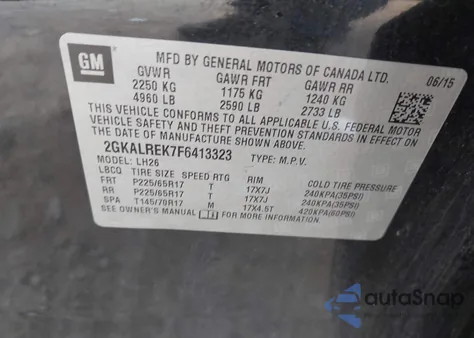 2015 GMC Terrain Sle-2 from USA, damaged, VIN 2GKALREK7F6413323